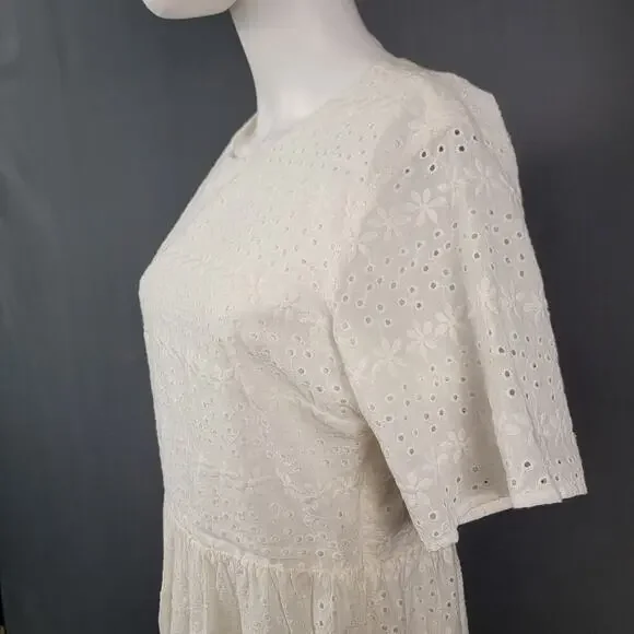 Downeast Eyelet Dress M White Cotton Fit & Flare Cottagecore - Picture 2 of 9